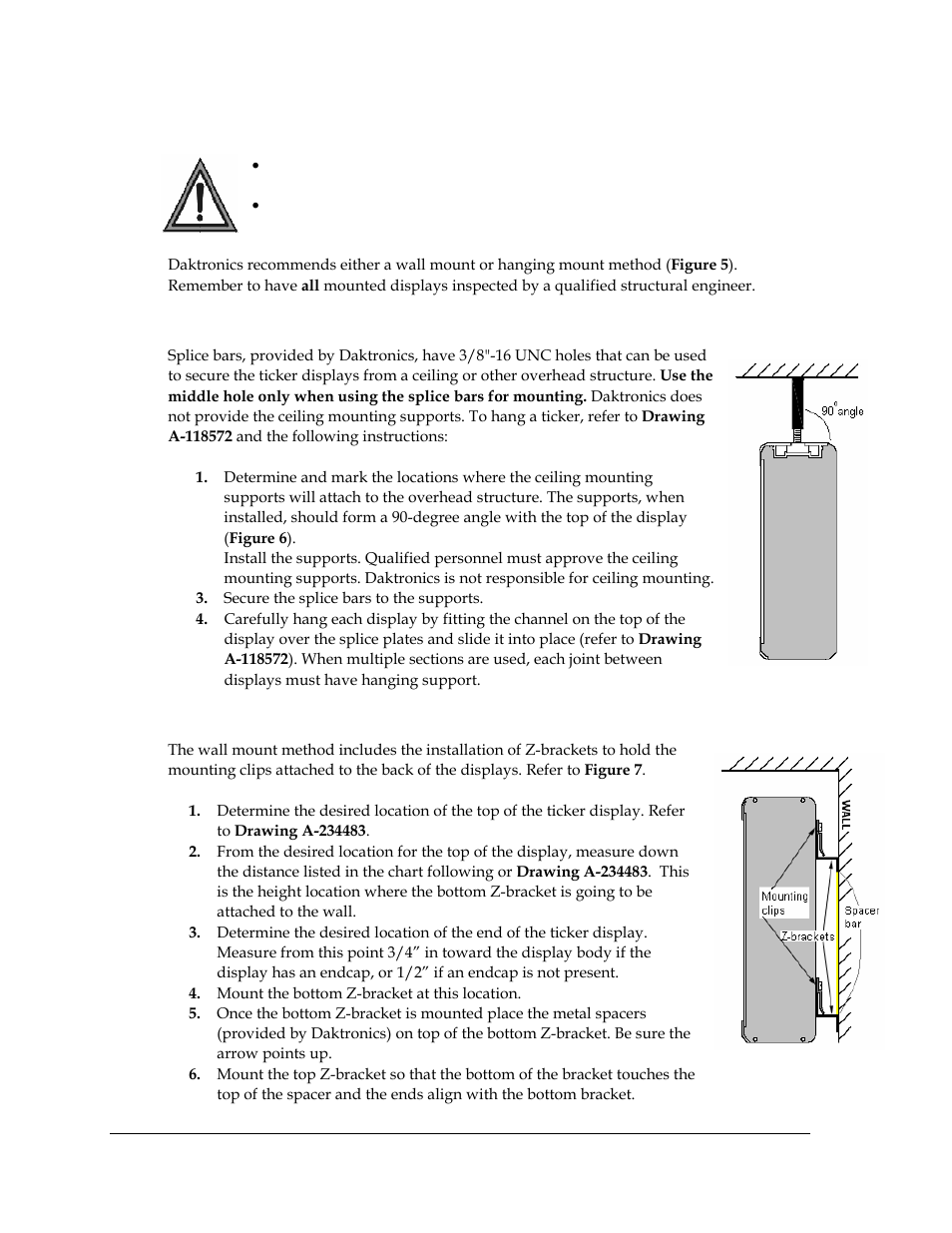 Display mounting, Ceiling mount, Wall mount | Figure 6: ceiling mount, Figure 7: wall mount, 2 display mounting | Daktronics KE-1010-7.6-RG User Manual | Page 10 / 61