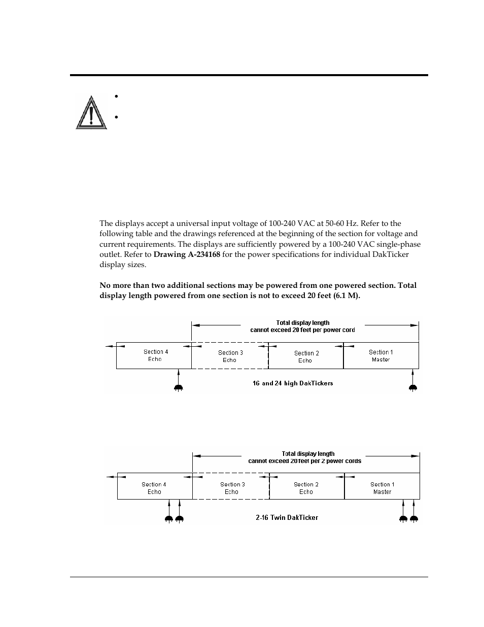 Power installation, Power requirements, Section 3 | Figure 10: 16 high twin dakticker power connection, 1 power requirements | Daktronics KE-1010-7.6-RG User Manual | Page 13 / 61