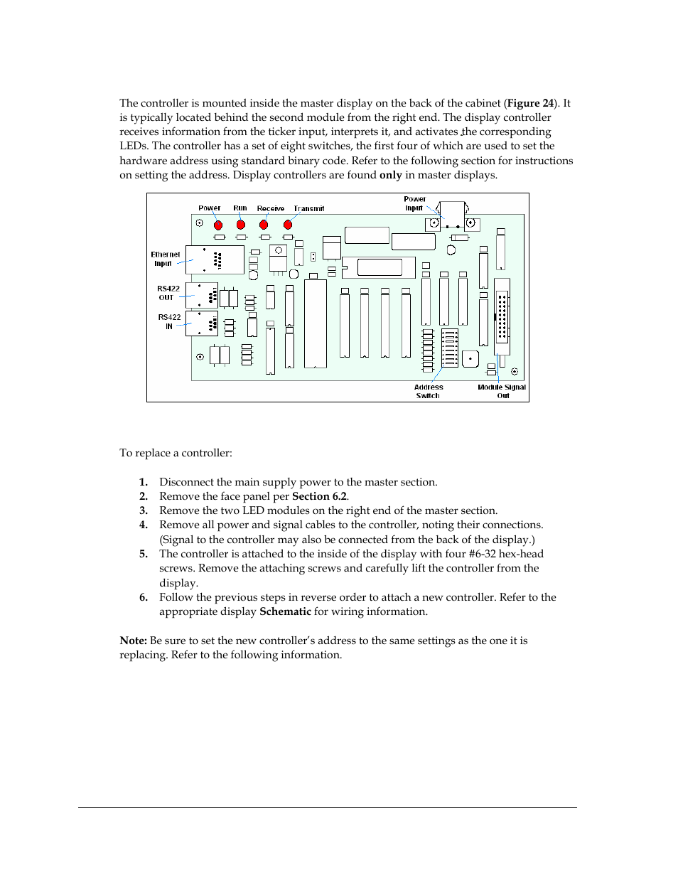 Controller replacement, Figure 24: display controller | Daktronics KE-1010-7.6-RG User Manual | Page 30 / 61