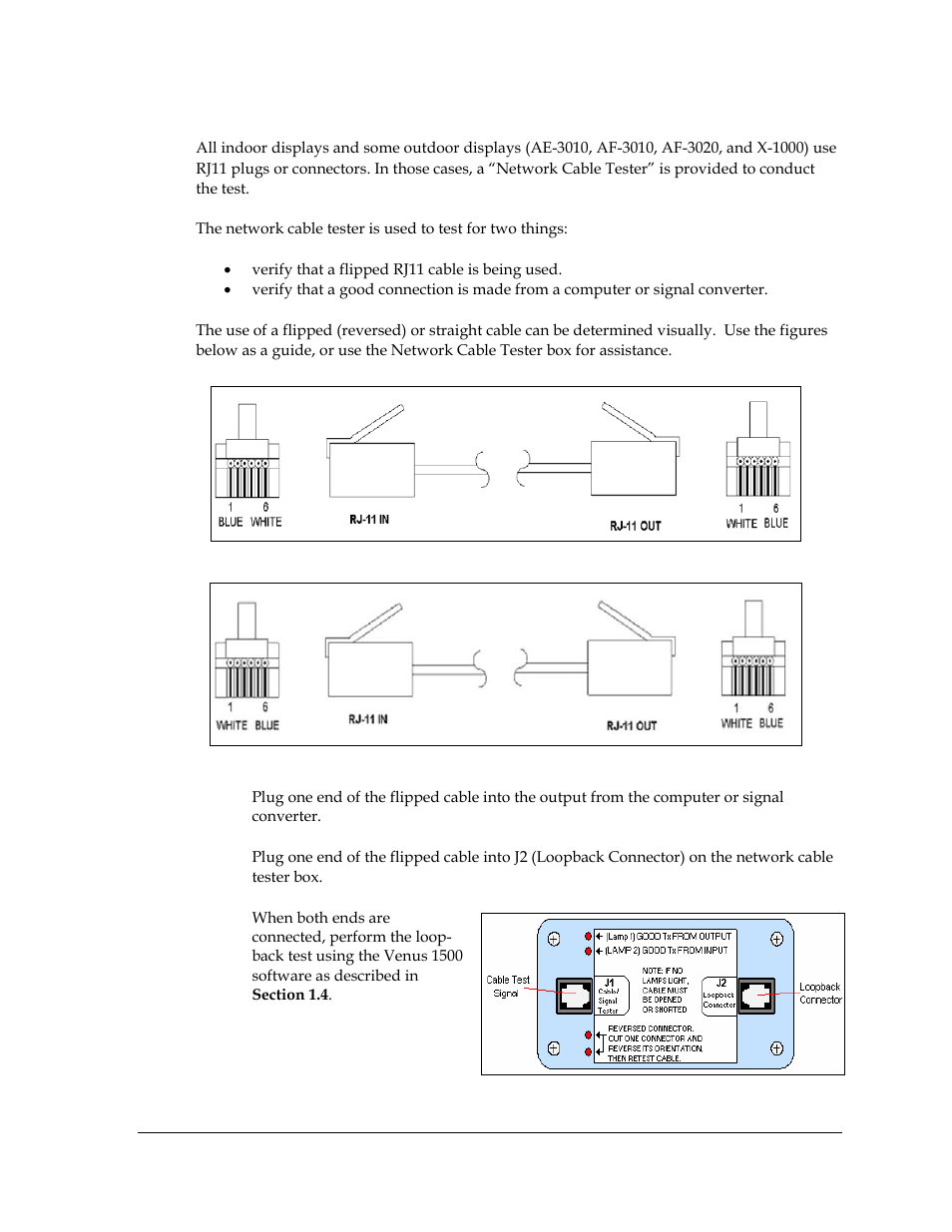 Figure 26: flipped cable (reversed), Figure 27: straight cable, Figure 28: network cable tester | Rs-422 loop-back test (indoor/outdoor displays) | Daktronics KE-1010-7.6-RG User Manual | Page 59 / 61