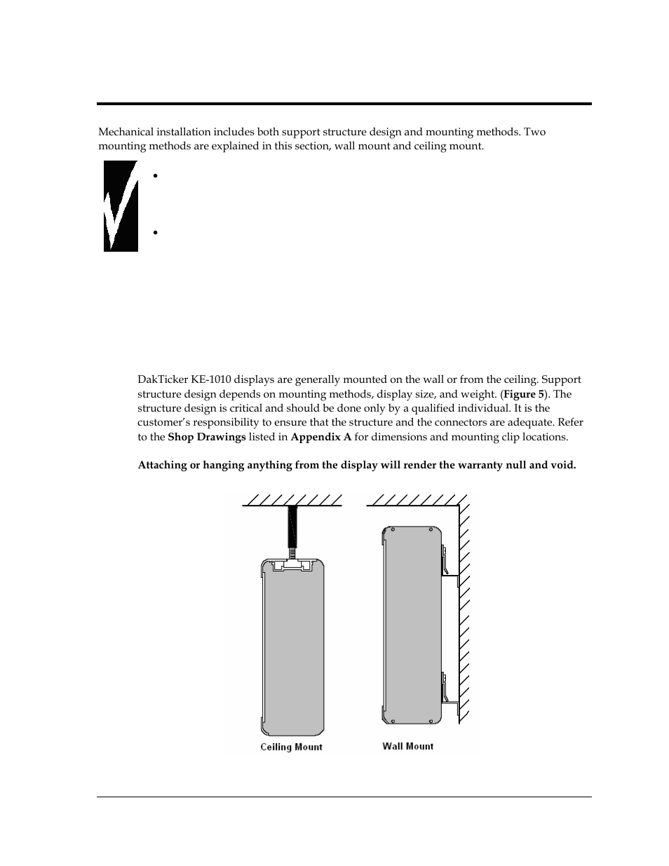 Mechanical installation, Support structure design, Section 2 | Figure 5: mounting options, 1 support structure design | Daktronics KE-1010-7.6-RG User Manual | Page 9 / 61