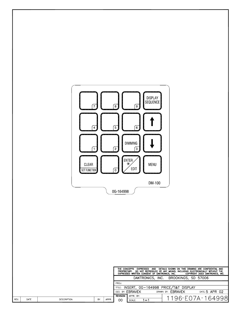 Drawing a-164998 | Daktronics DF-1020 User Manual | Page 65 / 100