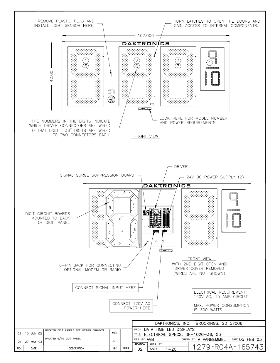 Drawing a-165743 | Daktronics DF-1020 User Manual | Page 68 / 100