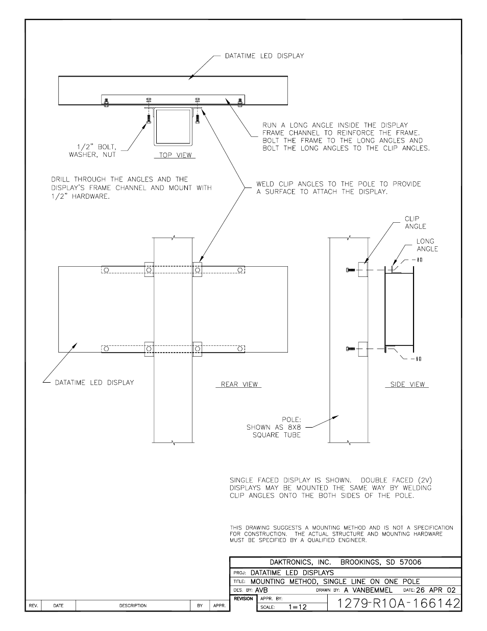 Drawing a-166142 | Daktronics DF-1020 User Manual | Page 70 / 100