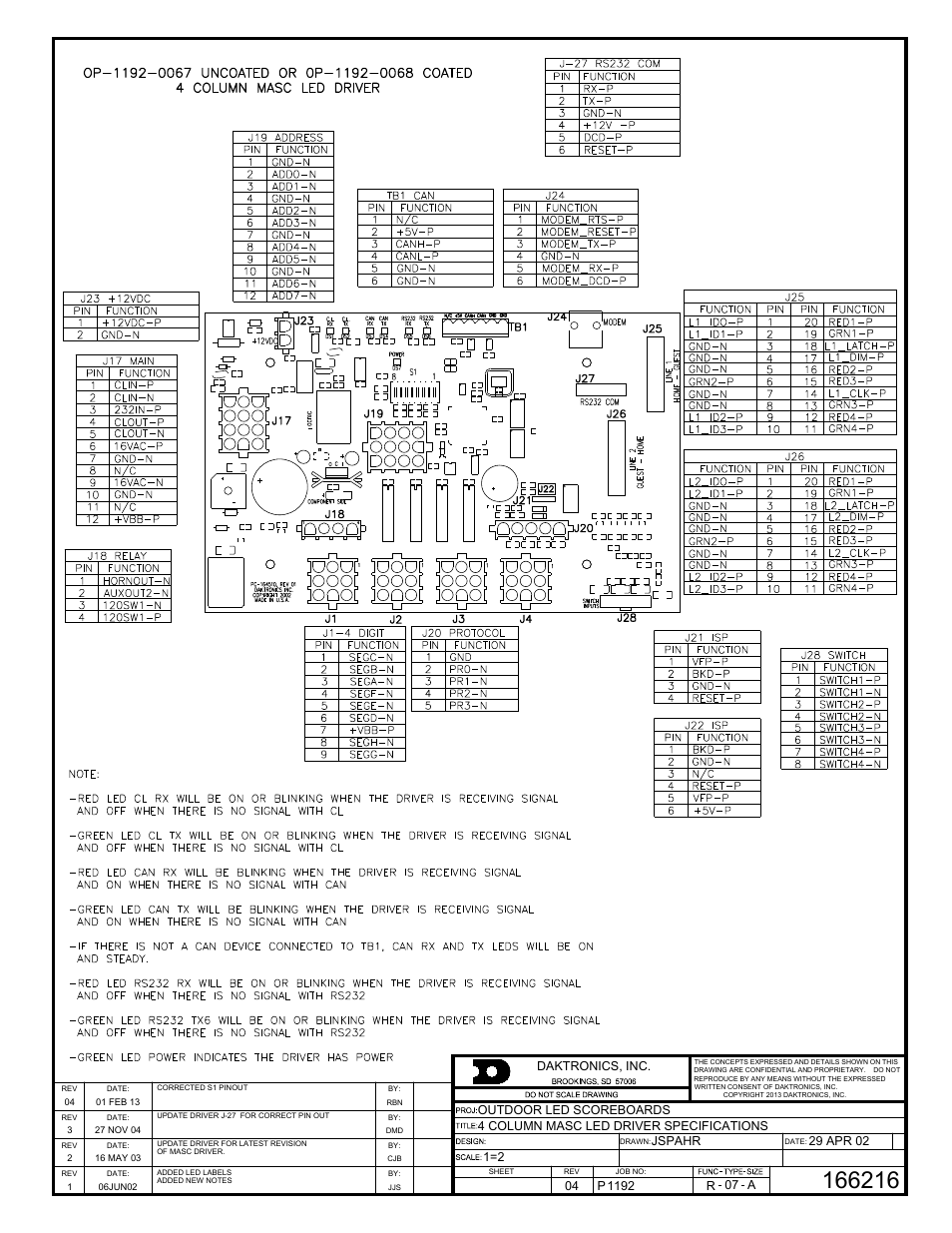 Drawing a-166216 | Daktronics DF-1020 User Manual | Page 71 / 100
