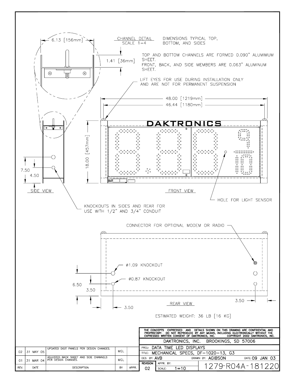 Drawing a-181220 | Daktronics DF-1020 User Manual | Page 77 / 100