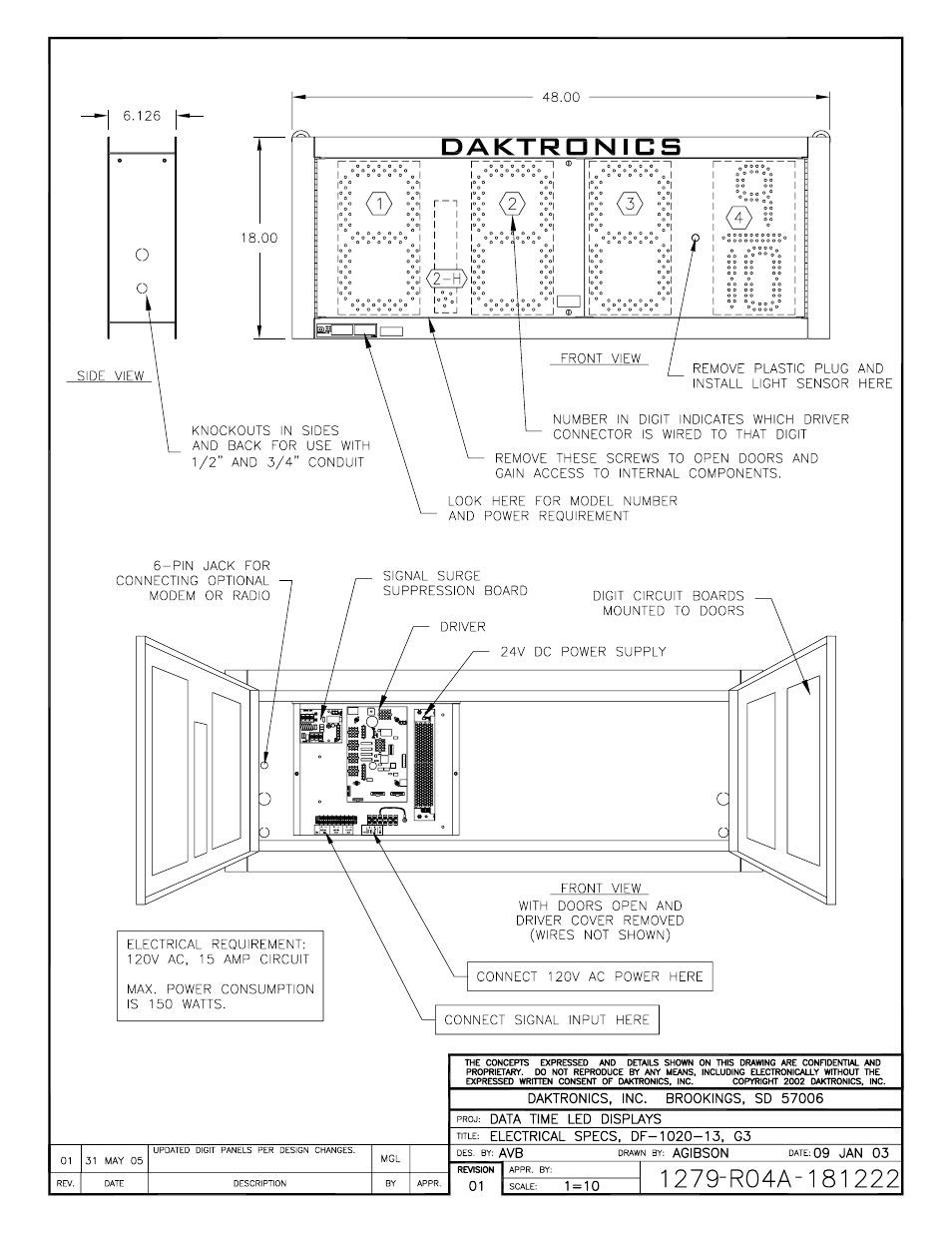 Drawing a-181222 | Daktronics DF-1020 User Manual | Page 78 / 100