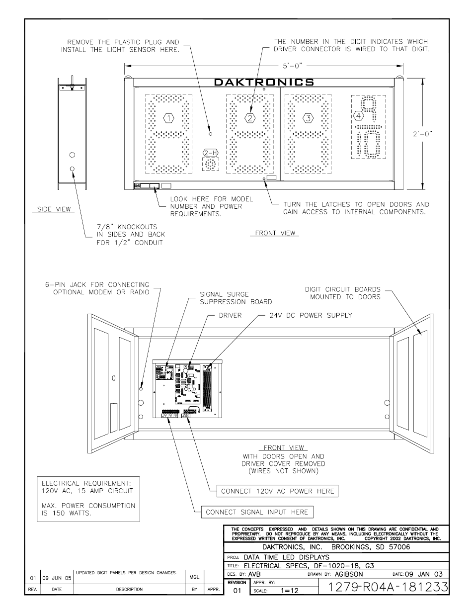 Drawing a-181233 | Daktronics DF-1020 User Manual | Page 80 / 100