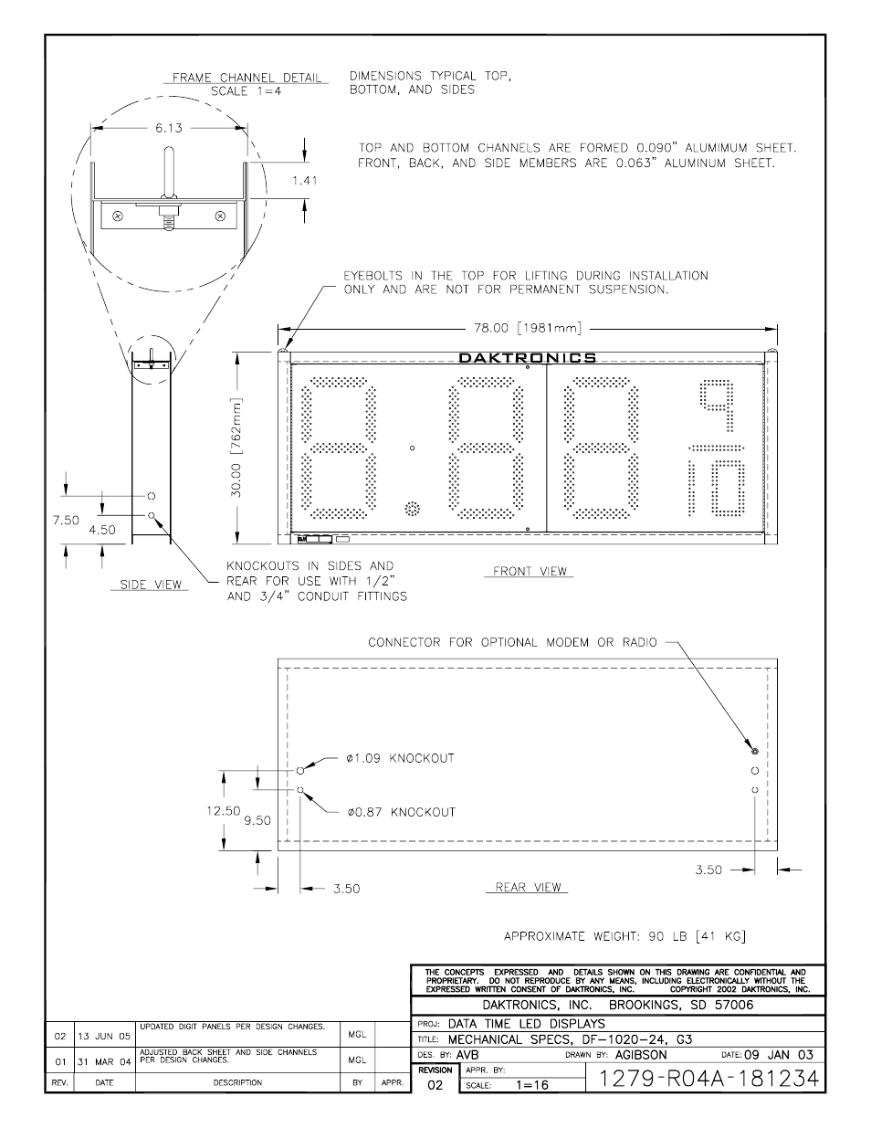 Drawing a-181234 | Daktronics DF-1020 User Manual | Page 81 / 100