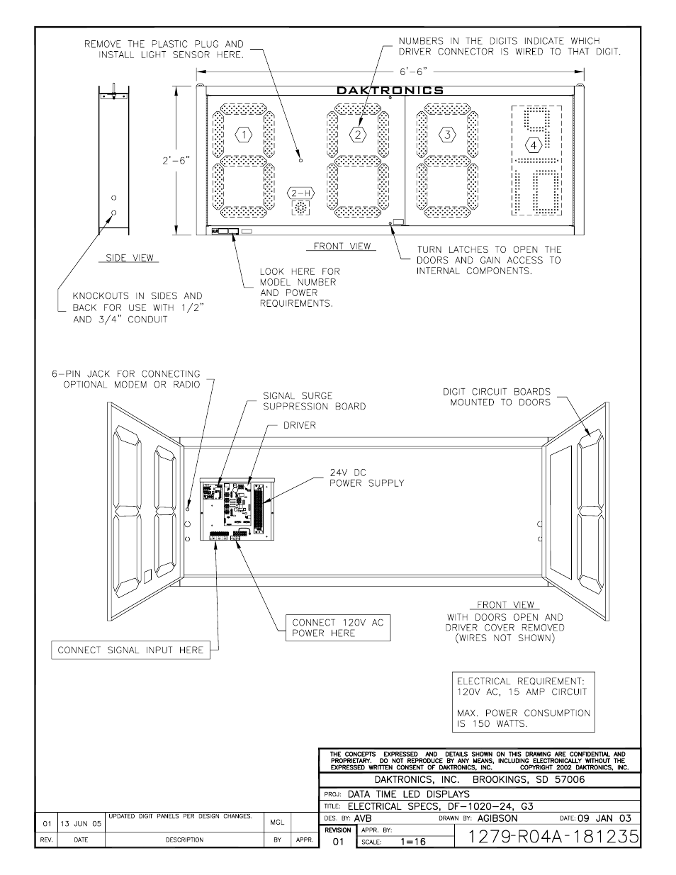 Drawing a-181235 | Daktronics DF-1020 User Manual | Page 82 / 100