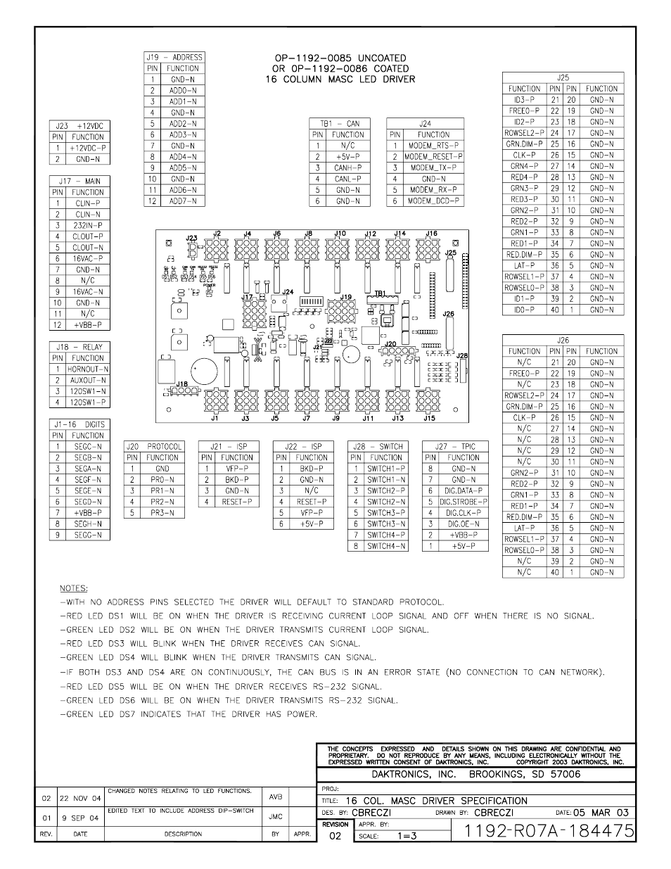 Drawing a-184475 | Daktronics DF-1020 User Manual | Page 86 / 100