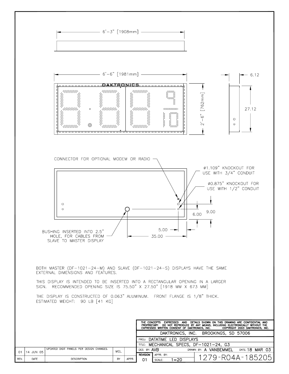 Drawing a-185205 | Daktronics DF-1020 User Manual | Page 92 / 100