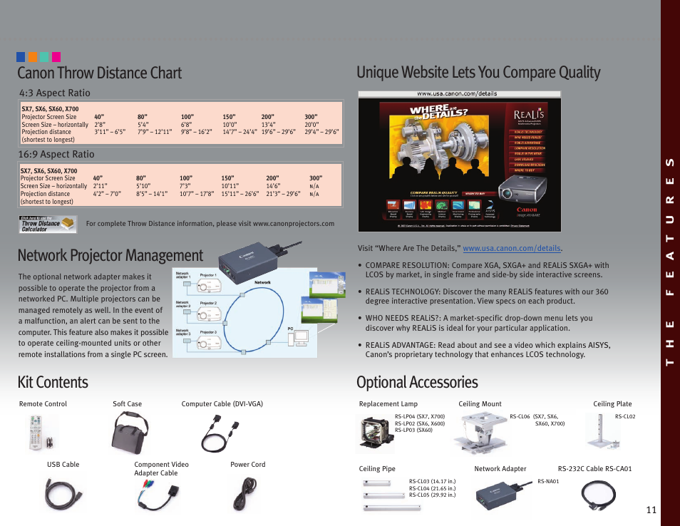 Optional accessories, Network projector management | Canon LCOS Projectors User Manual | Page 11 / 12