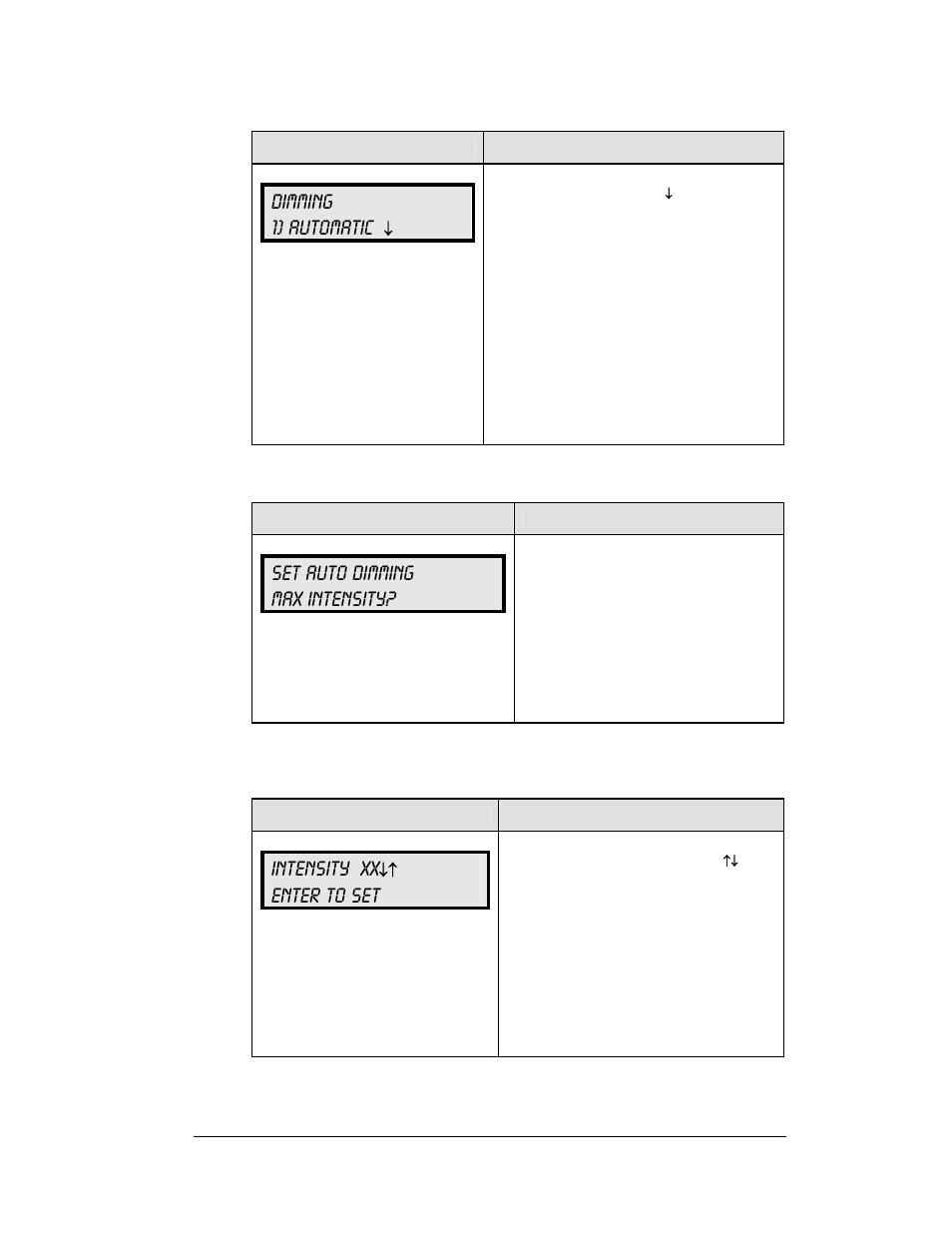 Dimming 1) automatic, Set auto dimming max intensity, Intensity xx | Enter to set | Daktronics DF-1050/1051/1052/1053 User Manual | Page 43 / 71