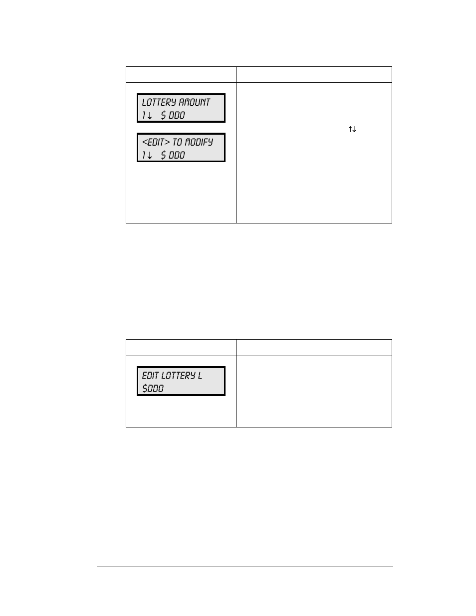 Modifying amount settings, Modifying amount settings -3, Lottery amount 1 | Edit> to modify 1, Edit lottery l $dd0 | Daktronics DF-1060 User Manual | Page 41 / 71