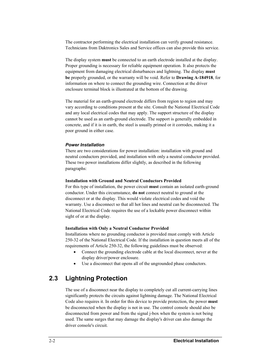 3 lightning protection | Daktronics DF-12xx User Manual | Page 14 / 68