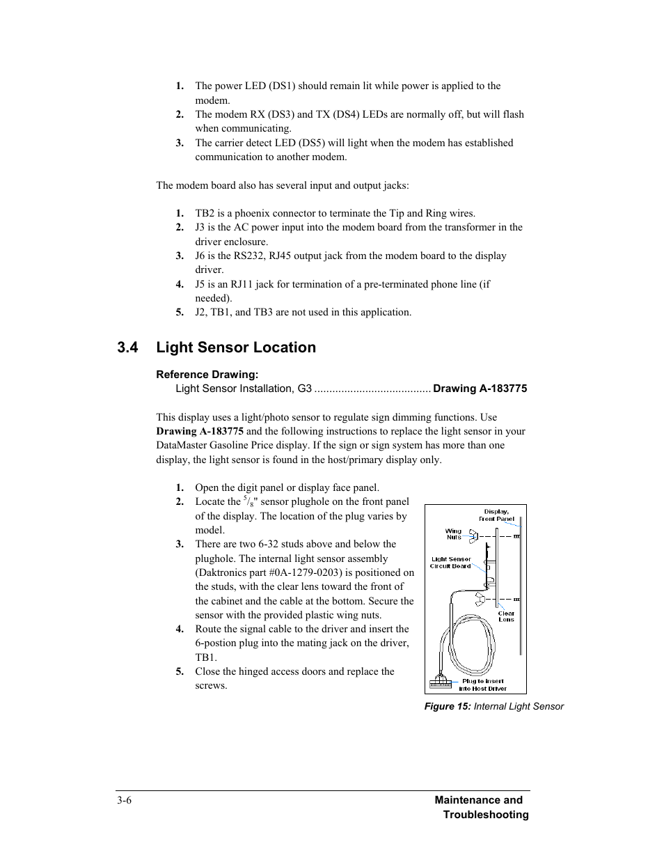 4 light sensor location | Daktronics DF-12xx User Manual | Page 28 / 68