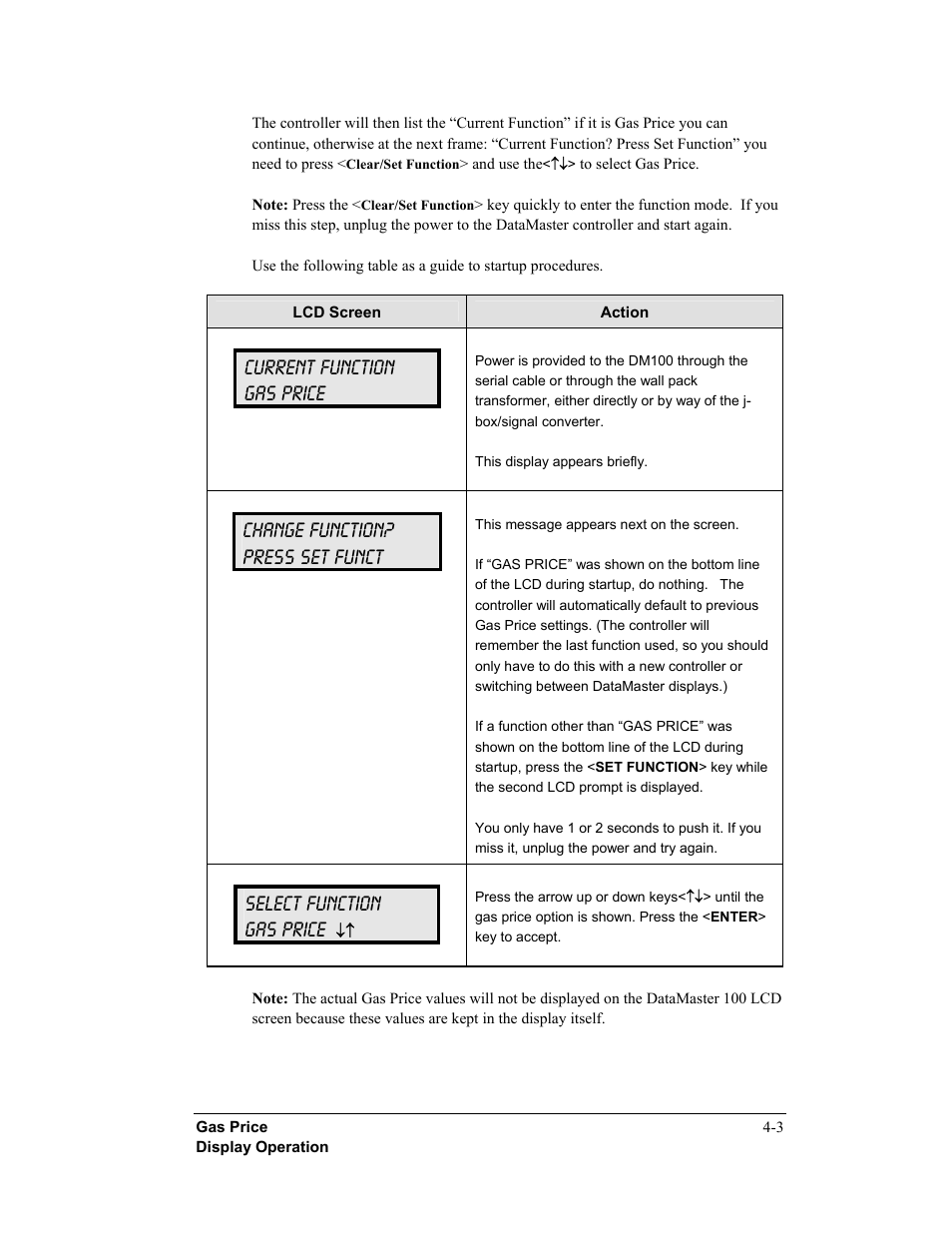 Current function gas price, Change function? press set funct, Select function gas price | Daktronics DF-12xx User Manual | Page 37 / 68