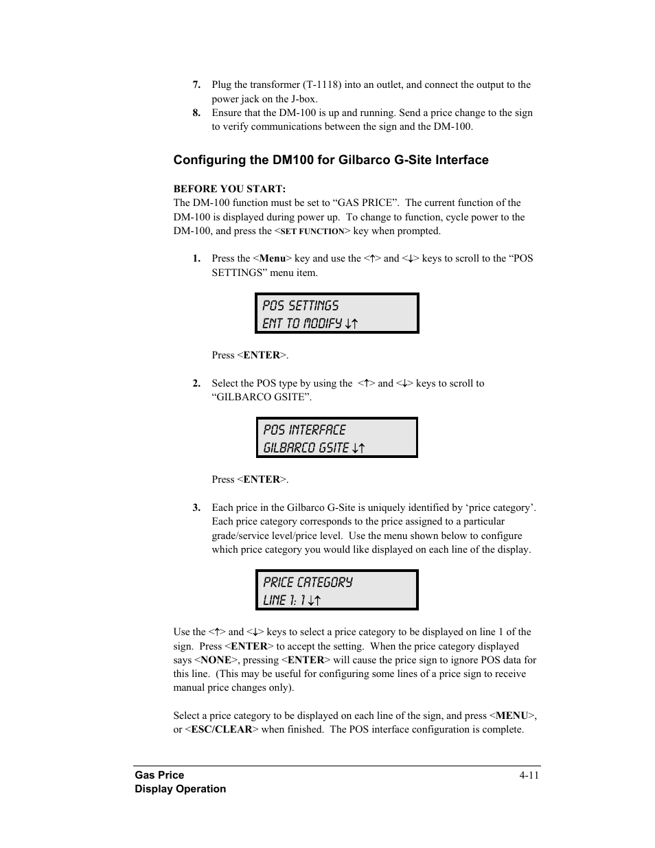 Pos settings ent to modify, Pos interface gilbarco gsite, Price category line 1: 1 | Daktronics DF-12xx User Manual | Page 45 / 68