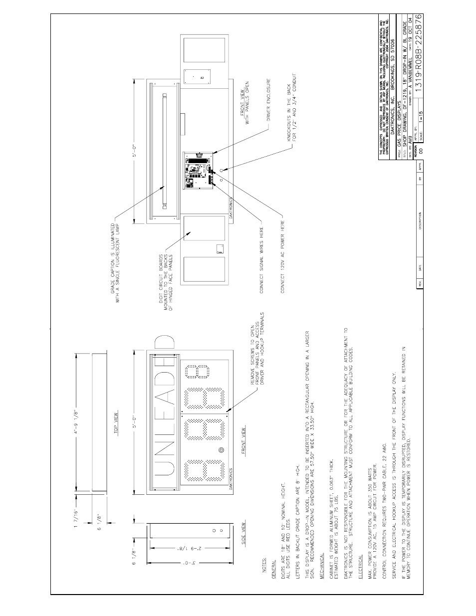 Drawing b-225876 | Daktronics DF-12xx User Manual | Page 61 / 68