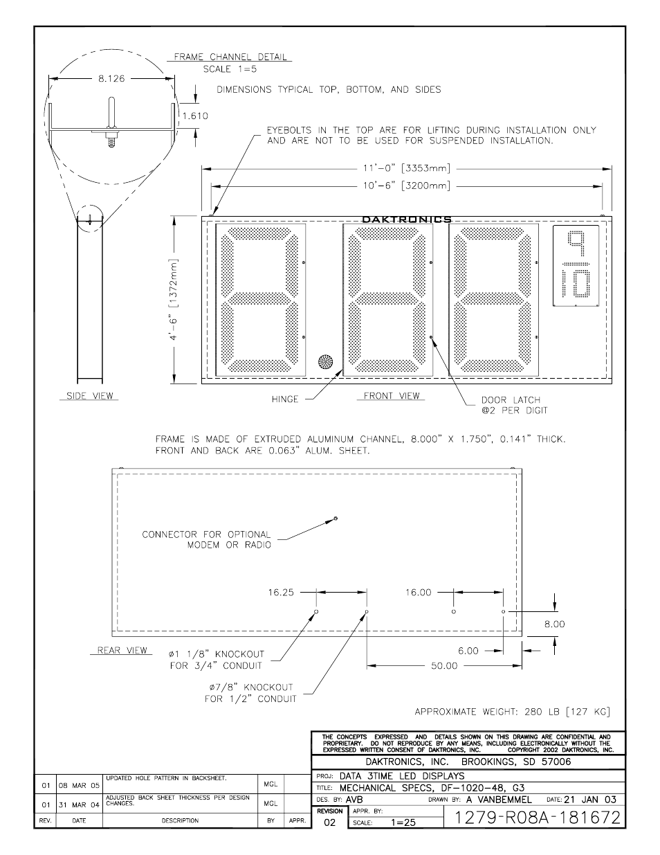 Drawing a-181672 | Daktronics DF-12xx User Manual | Page 74 / 101