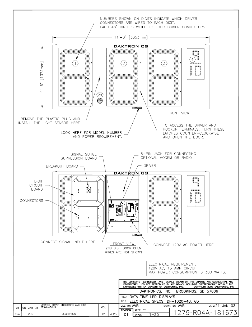 Drawing a-181673 | Daktronics DF-12xx User Manual | Page 75 / 101