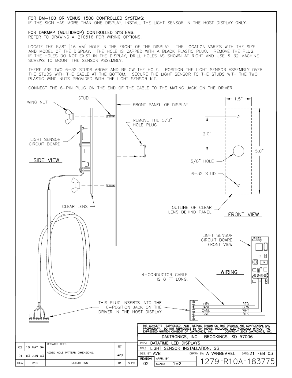 Drawing a-183775 | Daktronics DF-12xx User Manual | Page 76 / 101