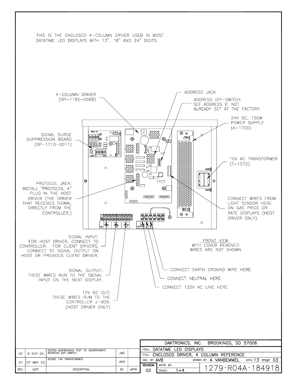 Drawing a-184918 | Daktronics DF-12xx User Manual | Page 78 / 101