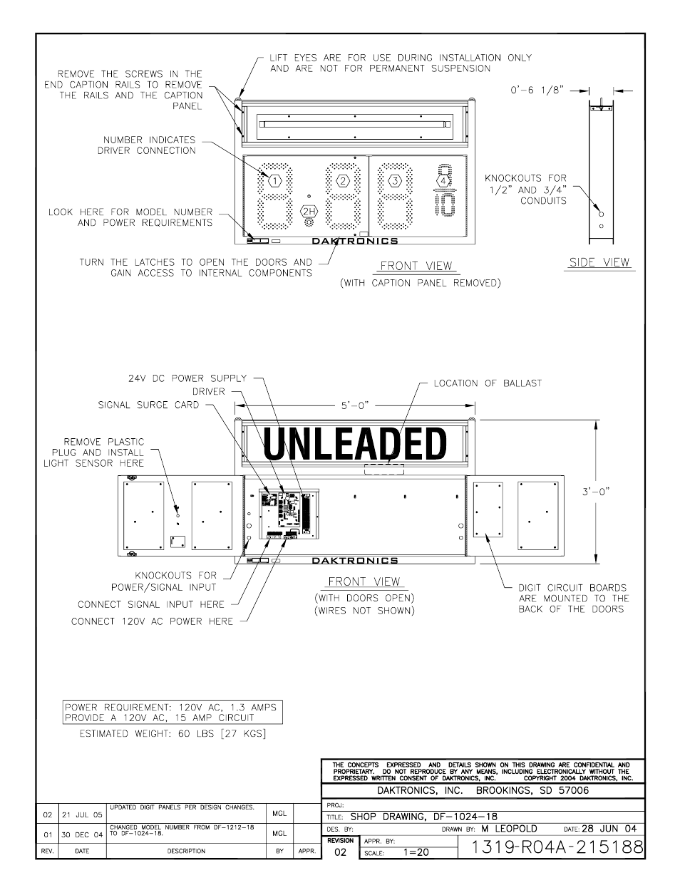 Drawing a-215188 | Daktronics DF-12xx User Manual | Page 83 / 101