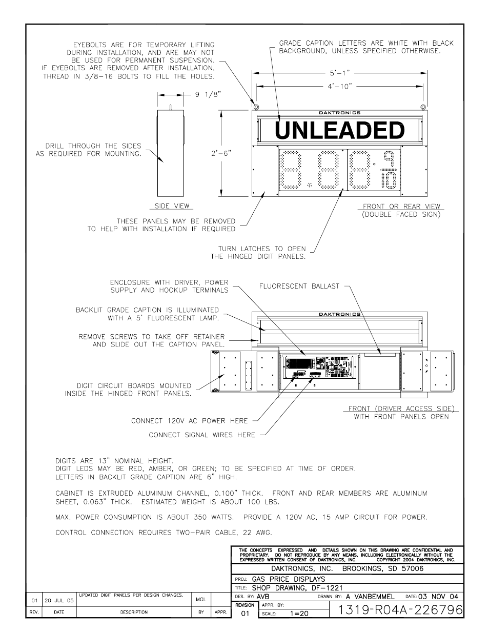 Drawing a-226796 | Daktronics DF-12xx User Manual | Page 84 / 101