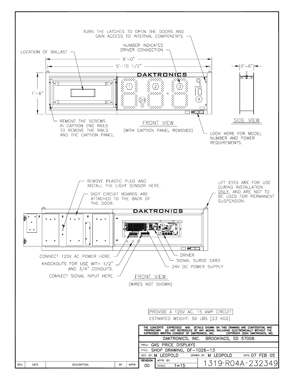 Drawing a-232349 | Daktronics DF-12xx User Manual | Page 88 / 101