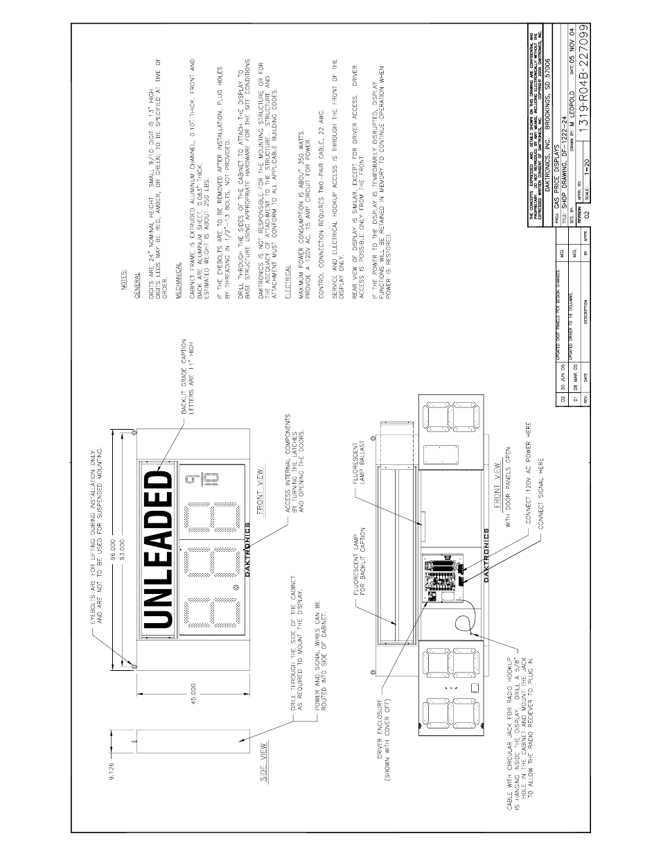 Drawing b-227099 | Daktronics DF-12xx User Manual | Page 95 / 101