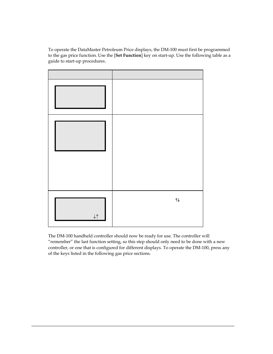 Petroleum price display startup, Current function gas price, Change function? press set funct | Select function gas price | Daktronics DF-2100 User Manual | Page 34 / 74