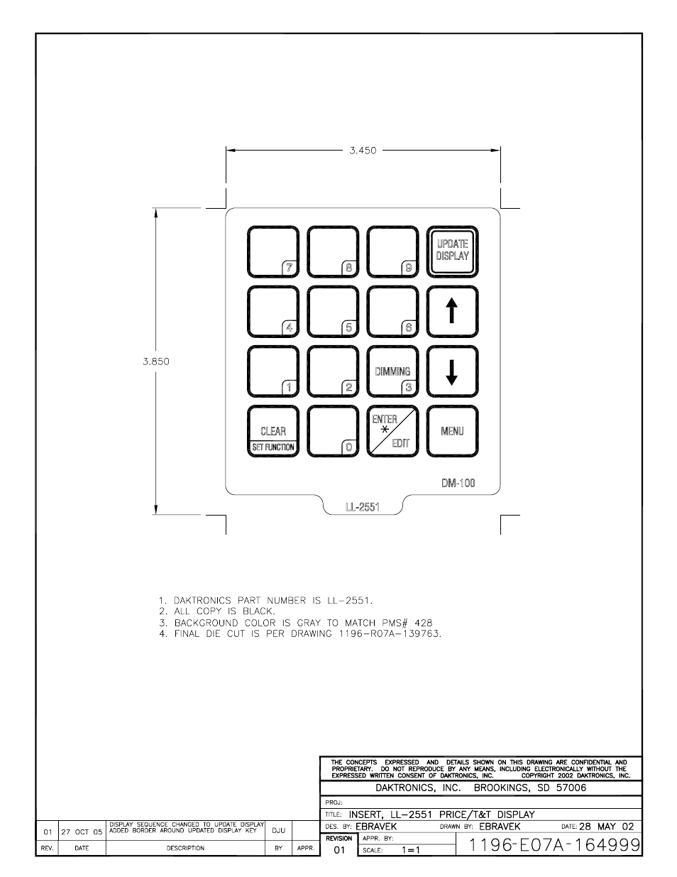 Drawing a-164999 | Daktronics DF-4000 User Manual | Page 60 / 71