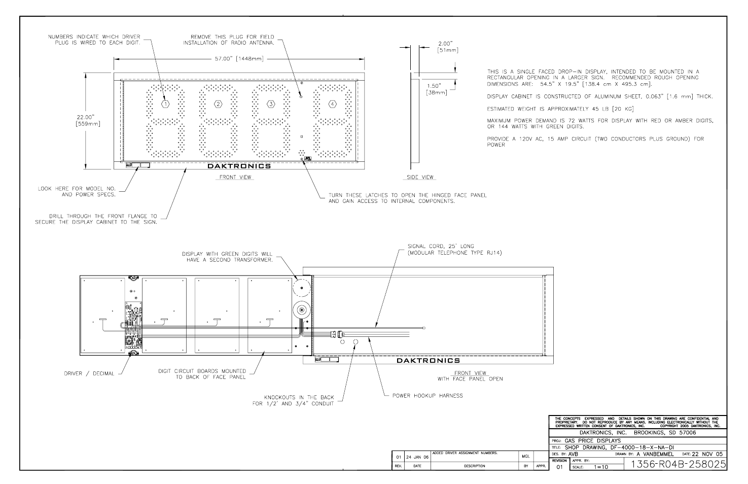 Drawing b-258025 | Daktronics DF-4000 User Manual | Page 67 / 71