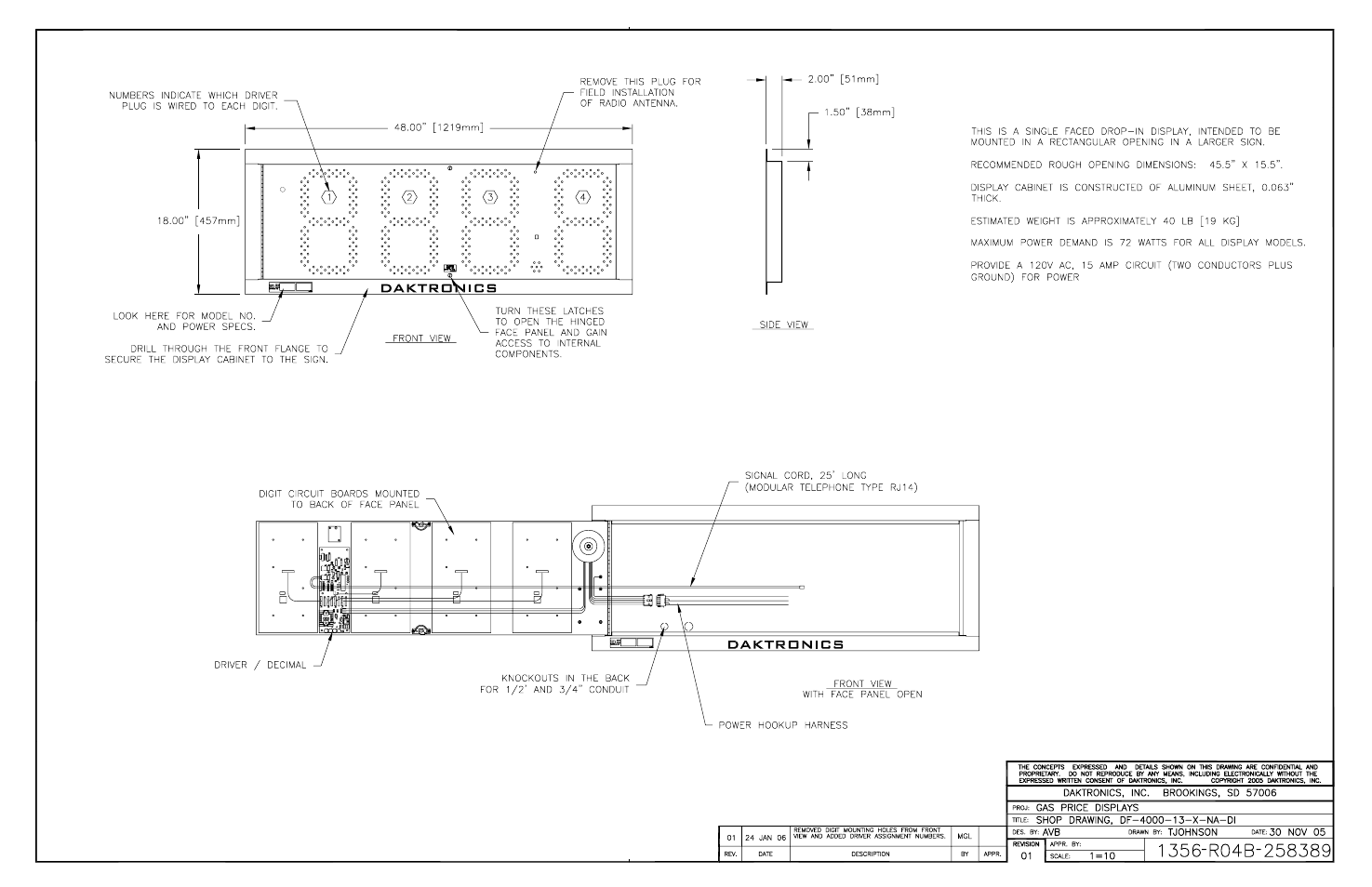 Drawing b-258389 | Daktronics DF-4000 User Manual | Page 68 / 71
