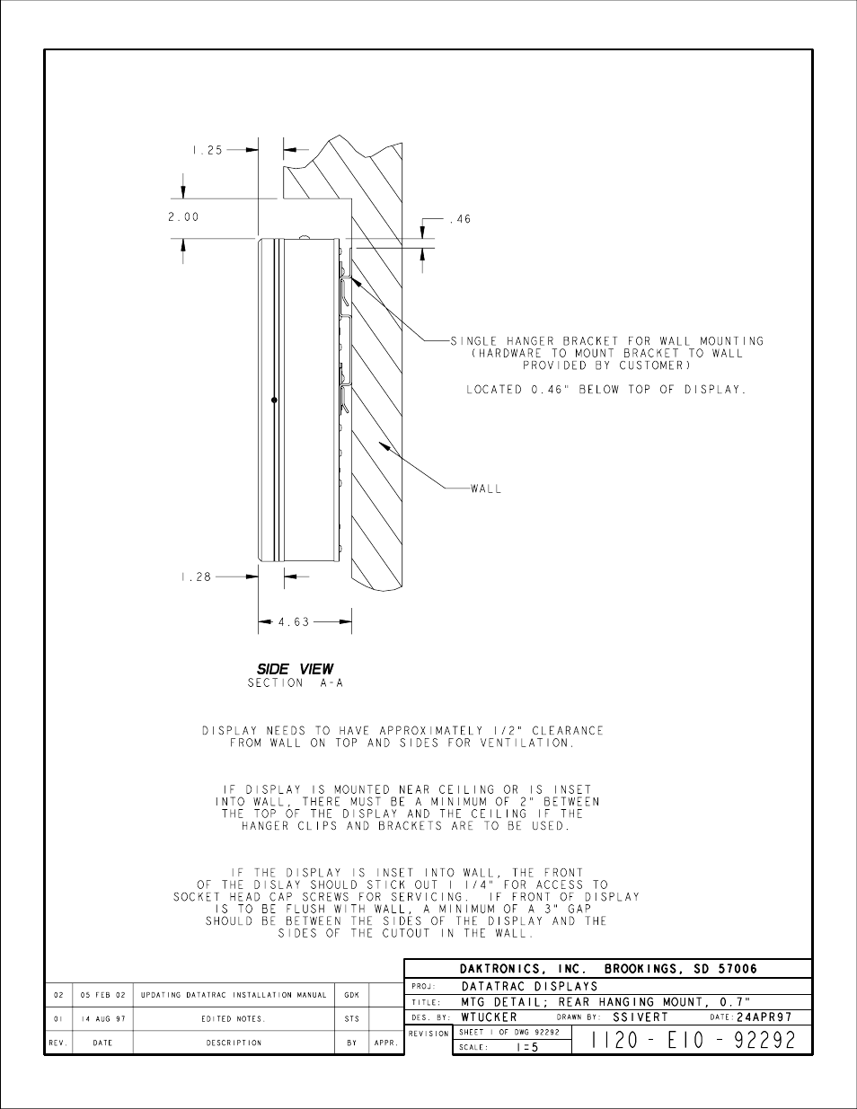 Drawing a-92292 | Daktronics S-100/S-200 User Manual | Page 49 / 71