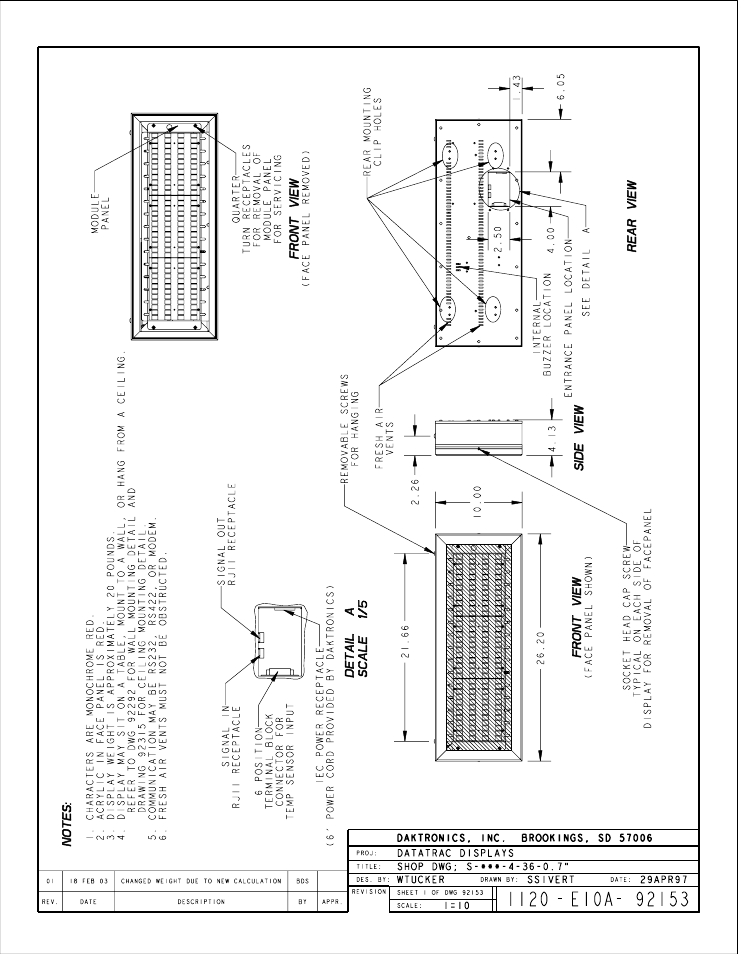 Drawing a-92153 | Daktronics S-100/S-200 User Manual | Page 52 / 71