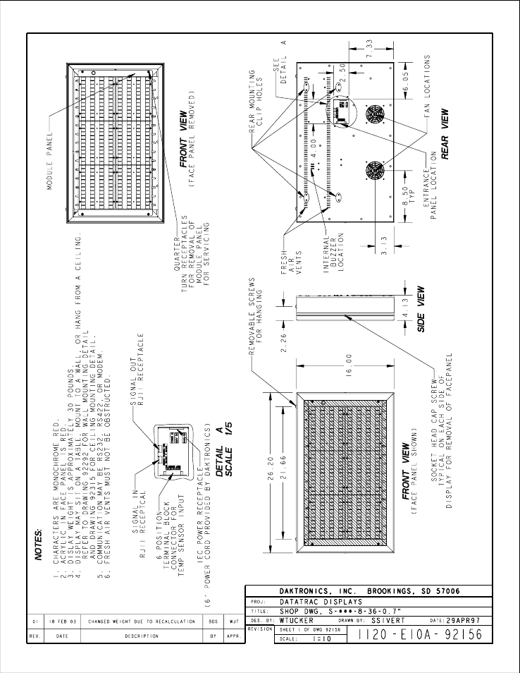 Drawing a-92154 | Daktronics S-100/S-200 User Manual | Page 53 / 71