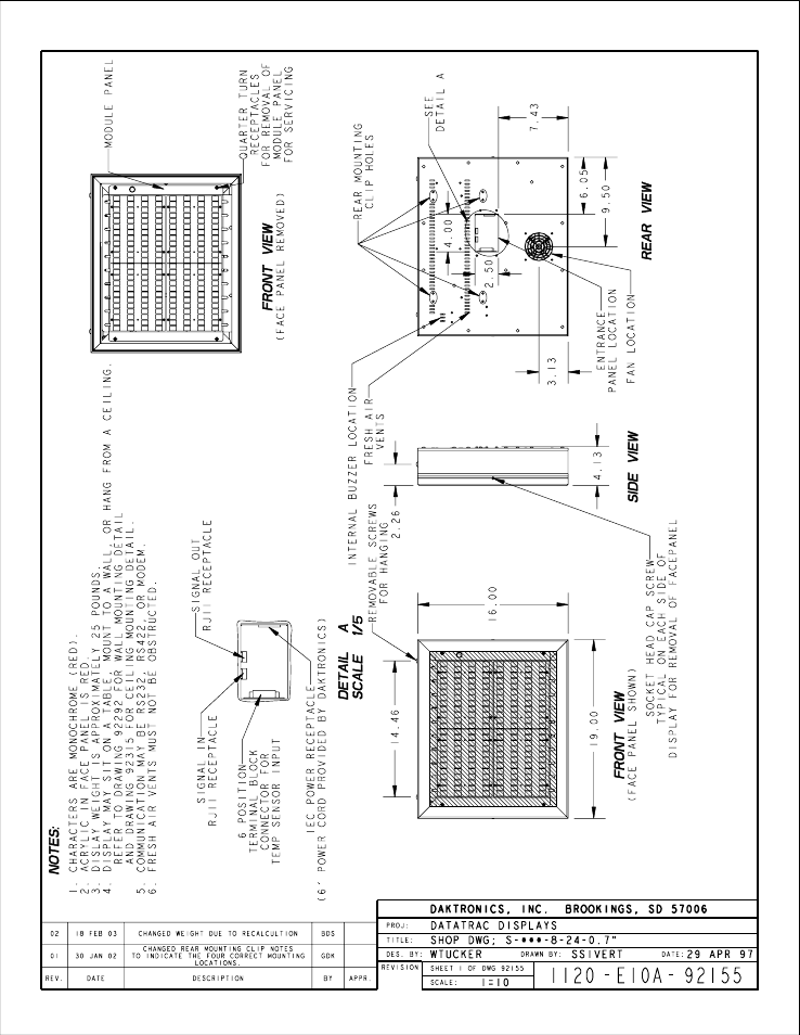 Drawing a-92155 | Daktronics S-100/S-200 User Manual | Page 54 / 71