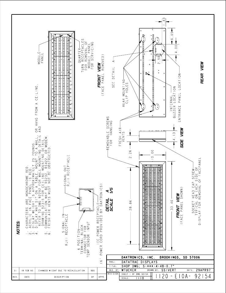 Drawing a-92156 | Daktronics S-100/S-200 User Manual | Page 55 / 71