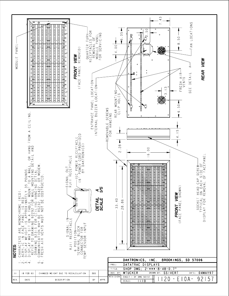 Drawing a-92157 | Daktronics S-100/S-200 User Manual | Page 56 / 71