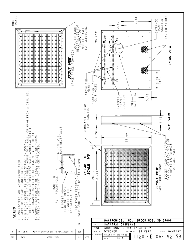 Drawing a-92158 | Daktronics S-100/S-200 User Manual | Page 58 / 71