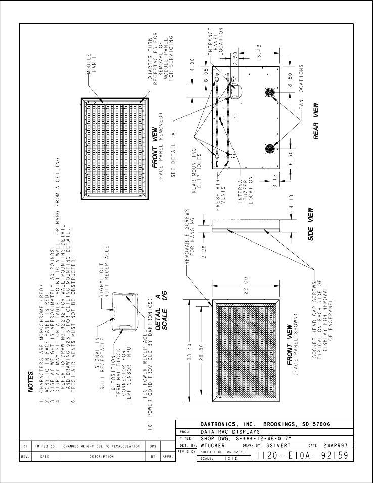 Drawing a-92159 | Daktronics S-100/S-200 User Manual | Page 59 / 71