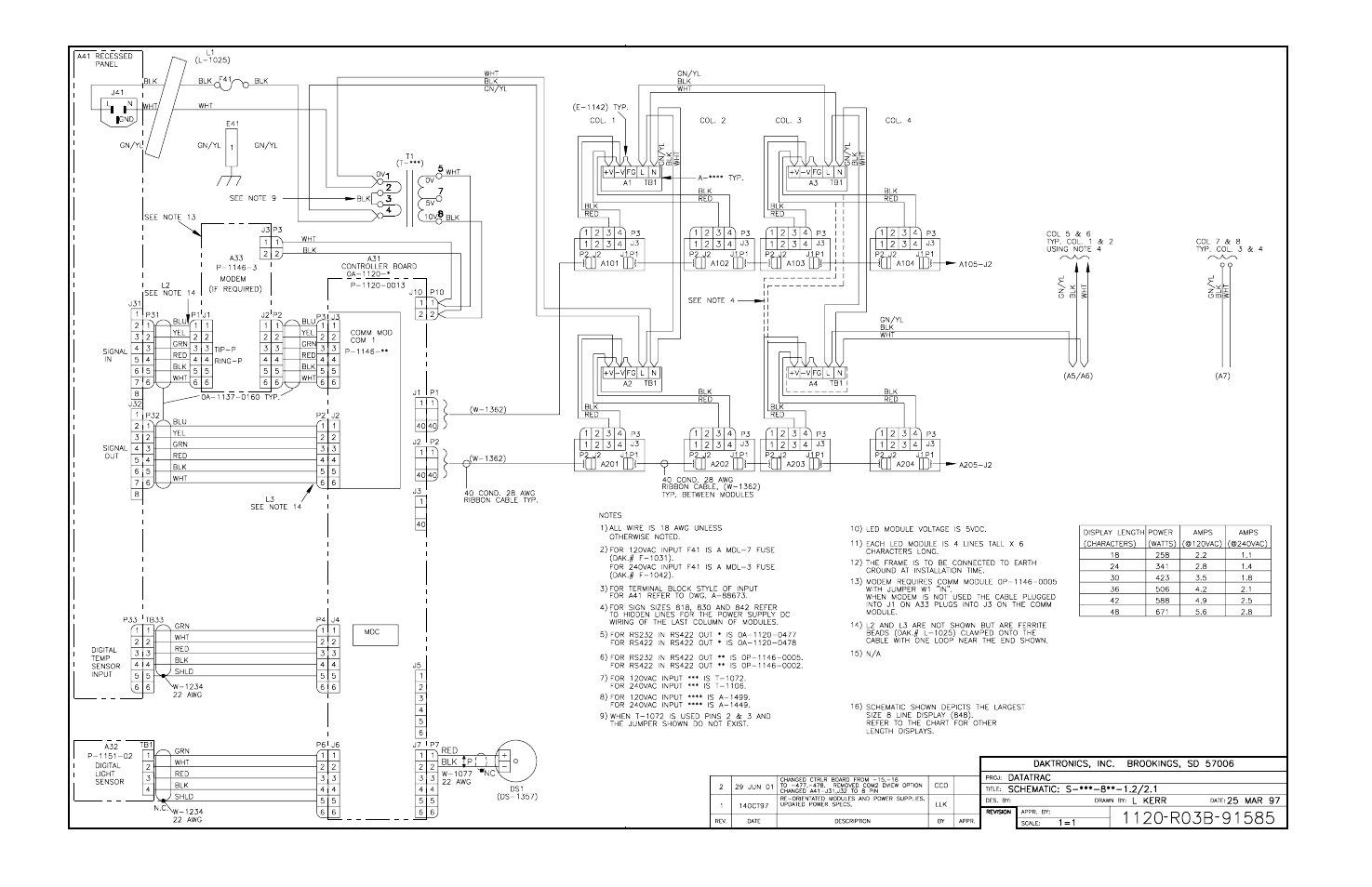 Drawing b-91585 | Daktronics S-100/S-200 User Manual | Page 70 / 71