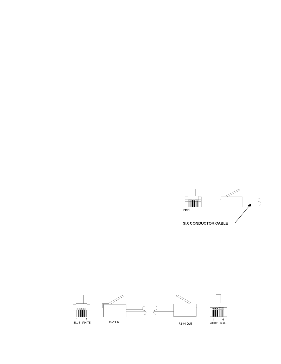 Modem, Fiber optic, Radio | Rj connector cables, Modem -3, Fiber optic -3, Radio -3, Rj connector cables -3, Figure 18: 6-conductor rj11 connector and cable -3, Figure 19: flipped cable with rj connectors -3 | Daktronics AF-3080-68-R,A User Manual | Page 27 / 107