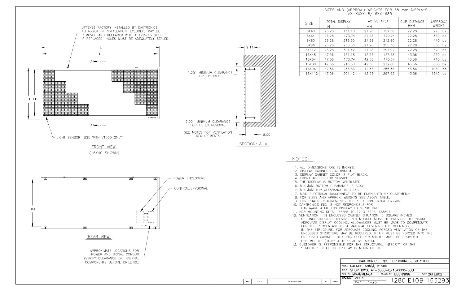 Drawing b-163293 | Daktronics AF-3080-68-R,A User Manual | Page 93 / 107