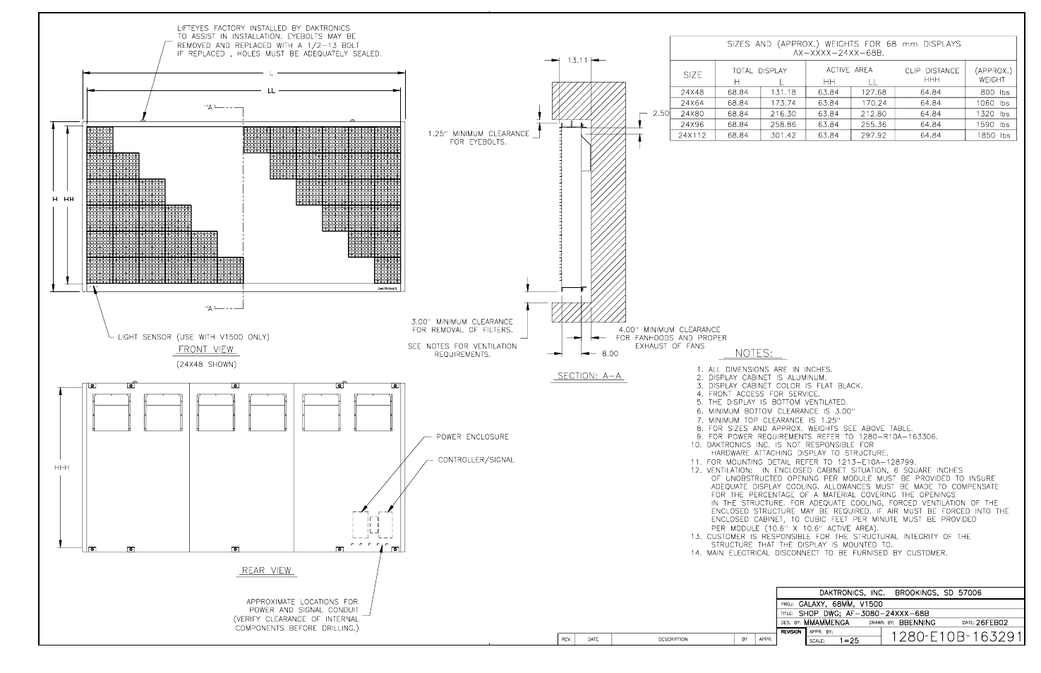 Drawing b-163291 | Daktronics AF-3080-68-R,A User Manual | Page 94 / 107