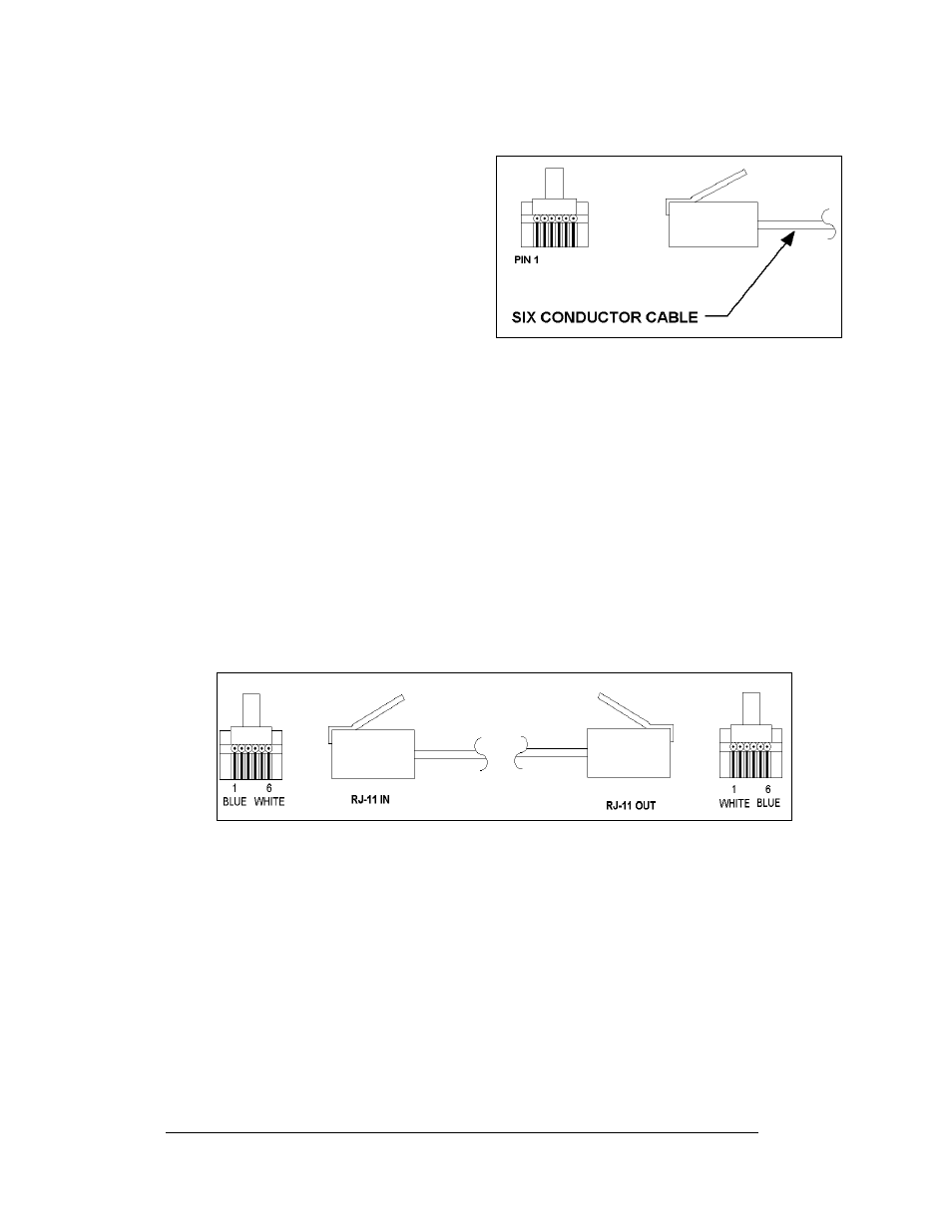 Rj connector cables, Rj connector cables -4, Figure 14: 6-conductor rj11 connector and cable | Figure 15: flipped cable with rj connectors, 3 rj connector cables | Daktronics AF-3165-34-RGB User Manual | Page 24 / 97
