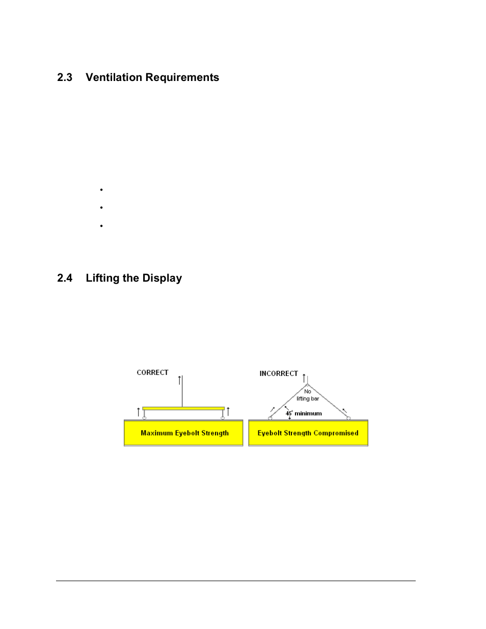 Ventilation requirements, Lifting the display, Figure 6: lifting the display | 3 ventilation requirements, 4 lifting the display | Daktronics AF-3165-34-RGB User Manual | Page 12 / 85